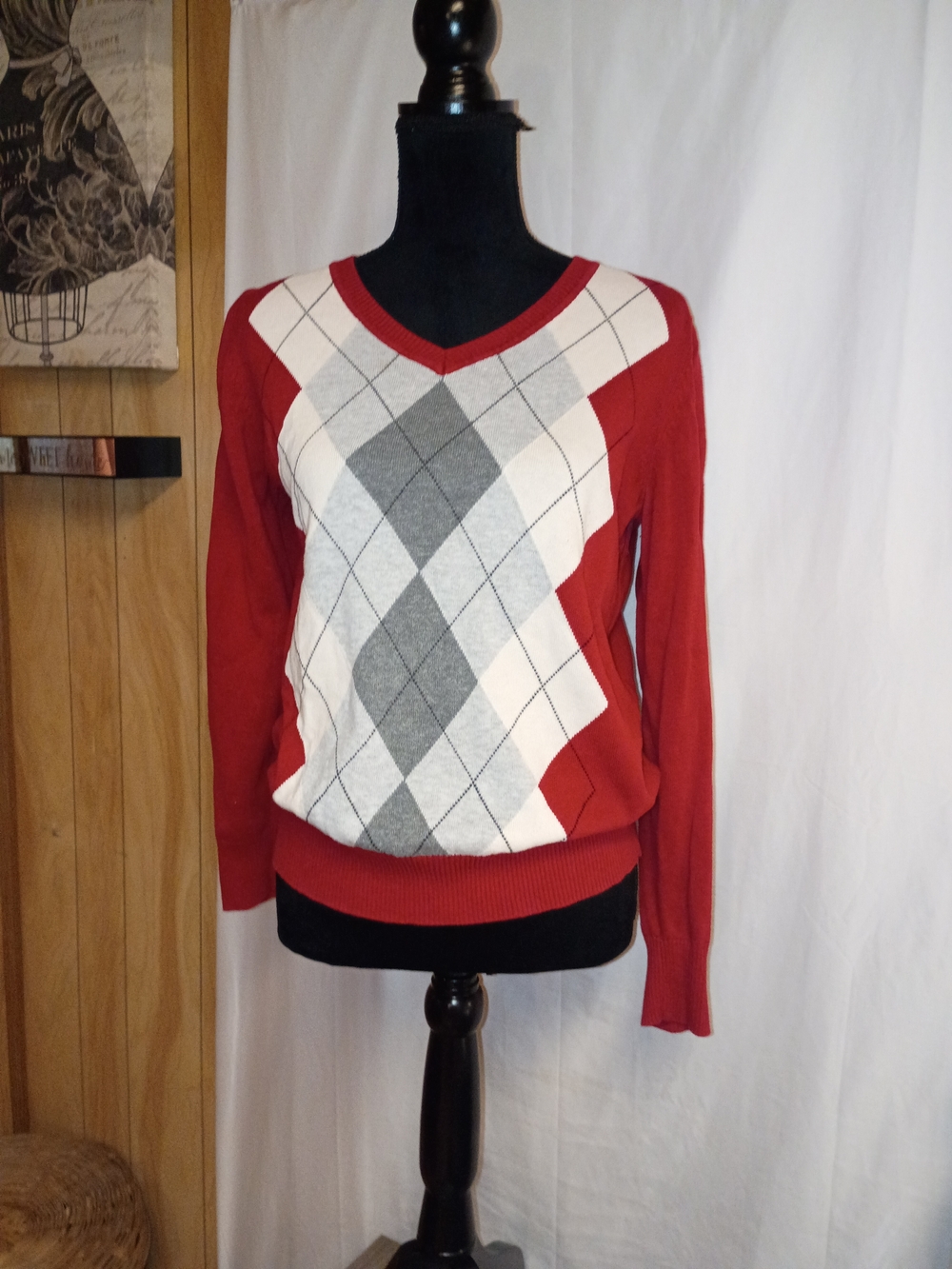 St. John's Bay Red Argyle V-Neck Sweater